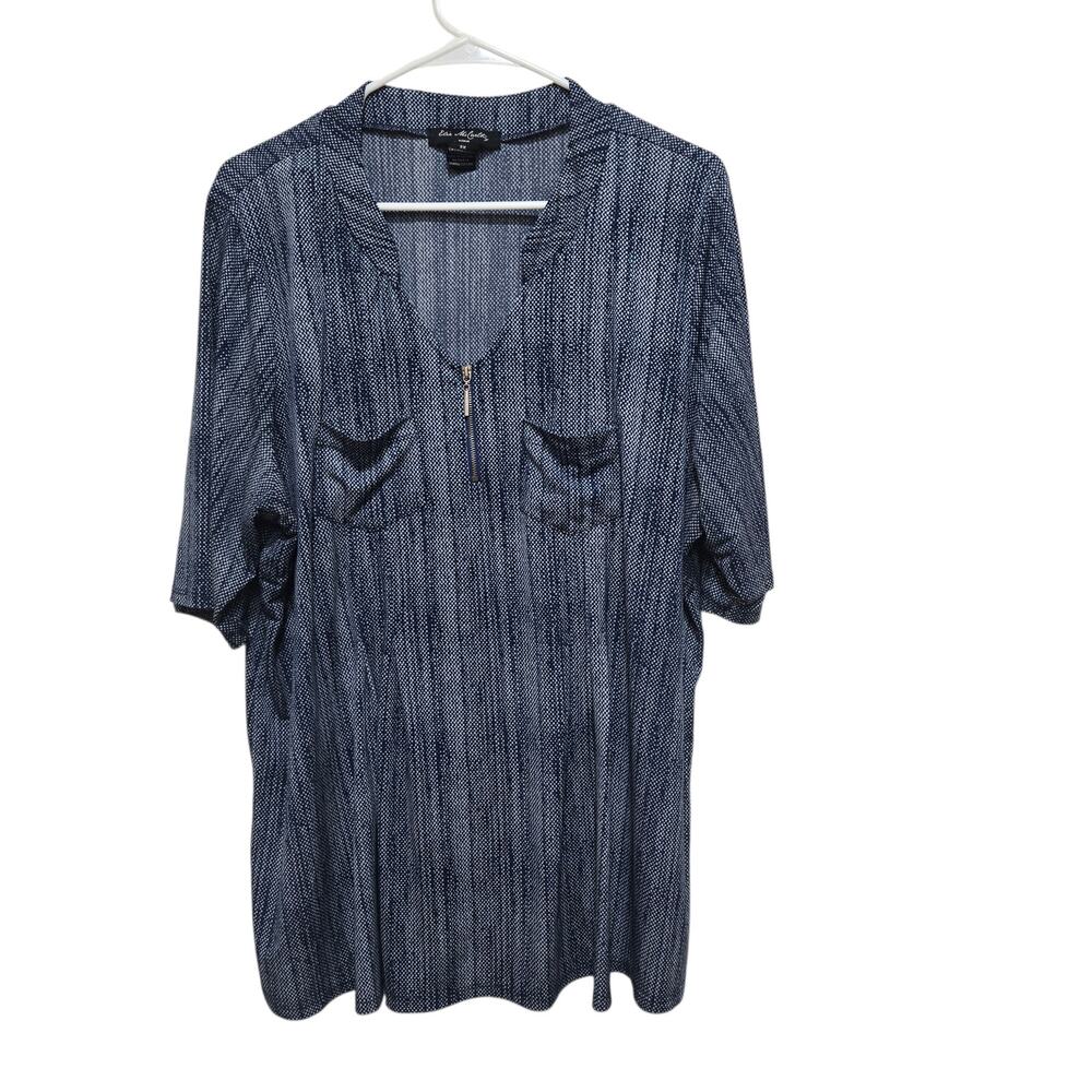 Elie McCarthy 3X Navy Dot Print Half Zip Blouse Plus Size